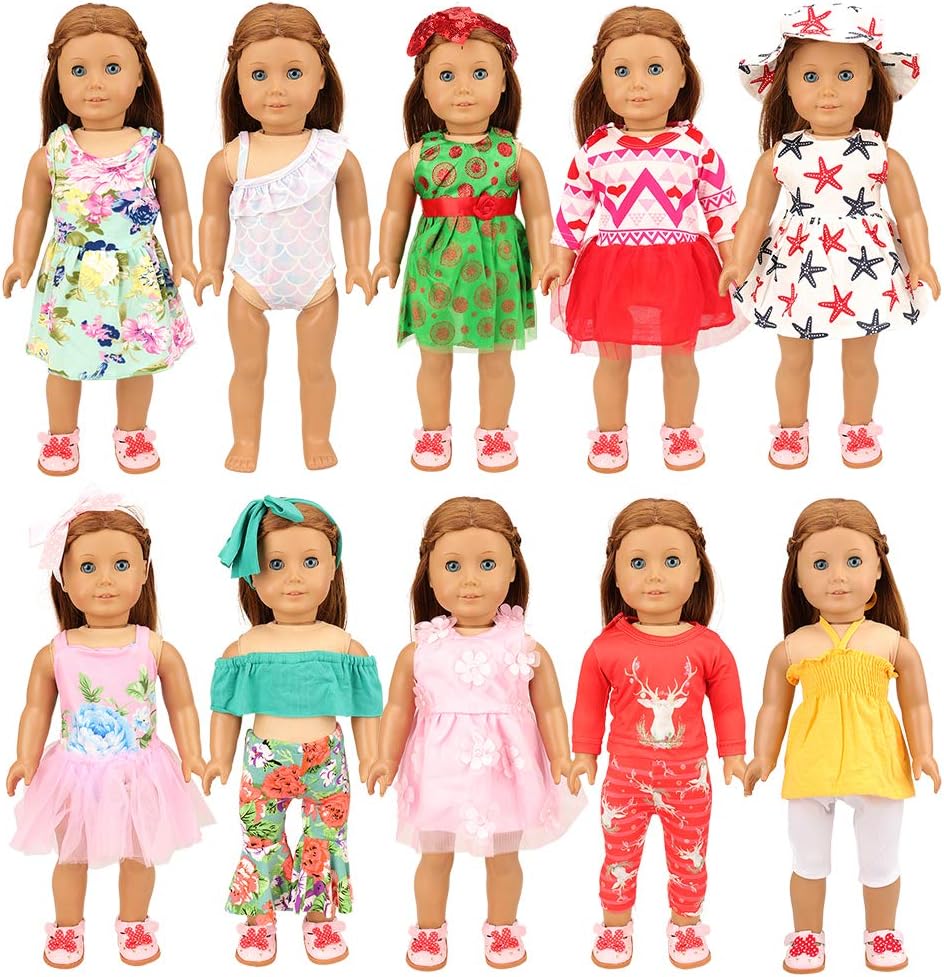 barwa 19 件美国娃娃女孩玩偶衣服和配饰 18 英寸娃娃 - 10 套娃娃